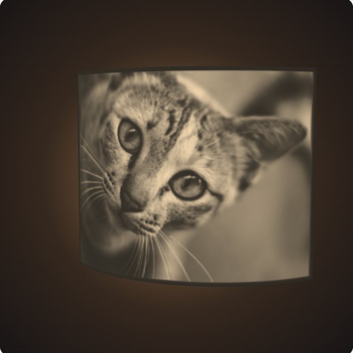 Curved lithophane of a kitten, lit from behind