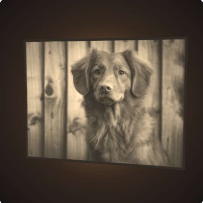 A lithophane of a dog glowing with light behind it