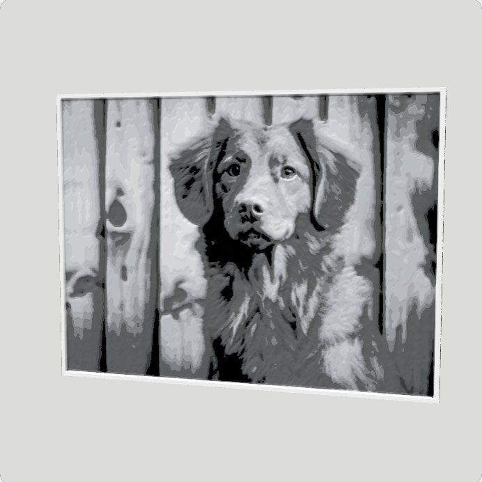 Greyscale filament painting of a dog