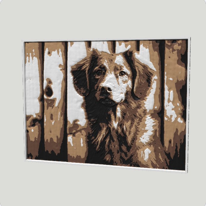 A sculpted relief of a dog in the Sepia palette