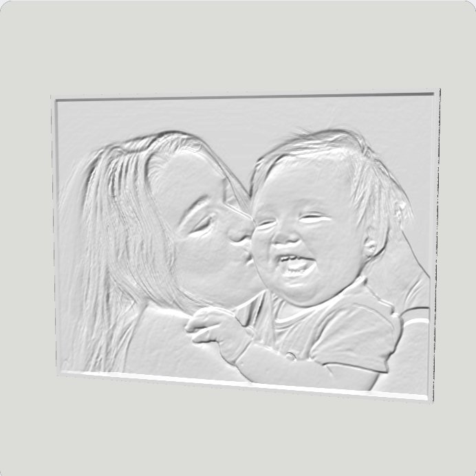 White sculpted relief of a mum kissing her laughing baby