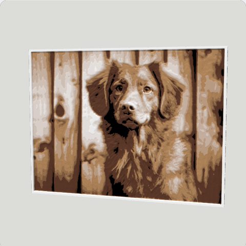 The dog portrait photo as a filament painting in the Sepia palette