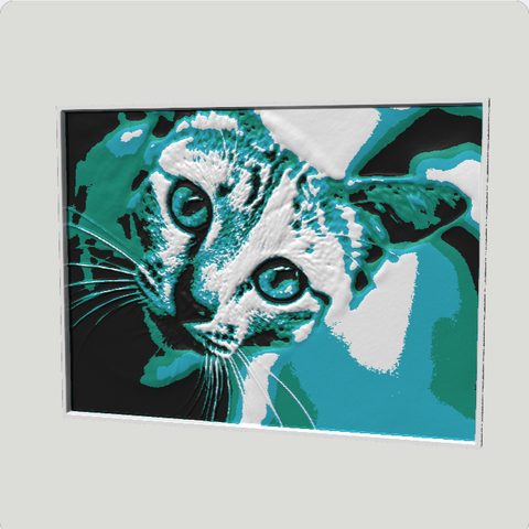 A sculpted relief of a kitten, in the Lagoon palette